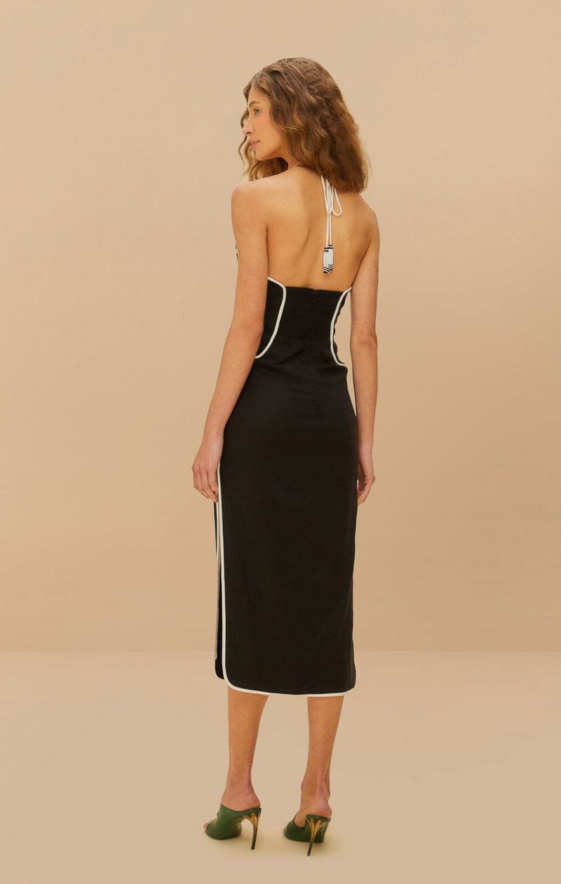 Farm Rio Black and White Cutout Midi Dress