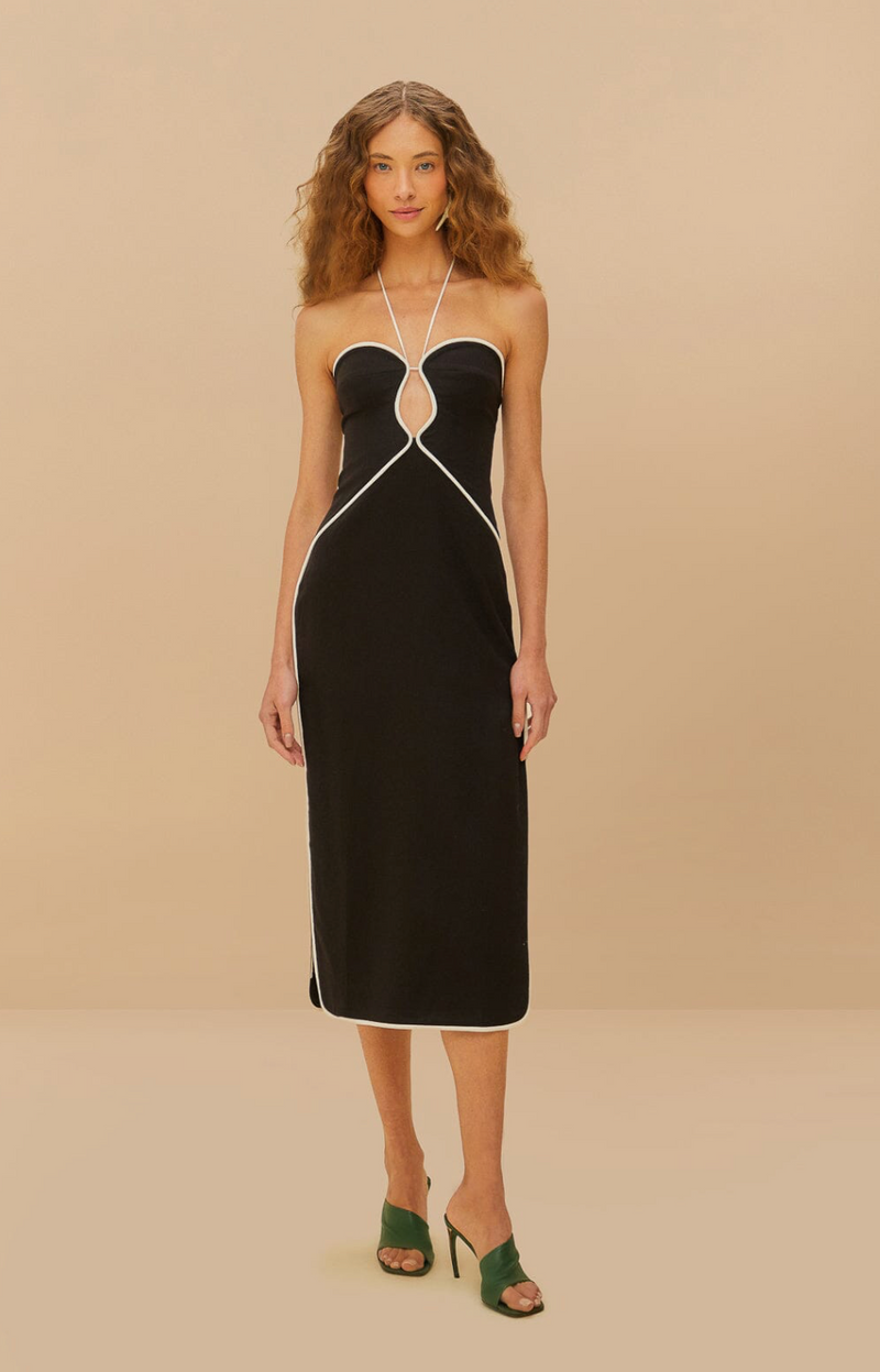 Farm Rio Black and White Cutout Midi Dress
