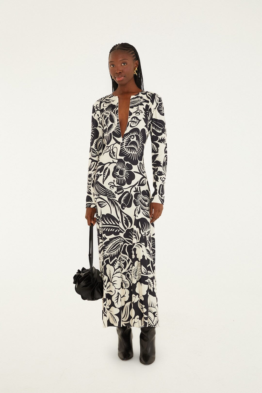 Farm Rio Cashews and Birds Winter White Maxi Dress