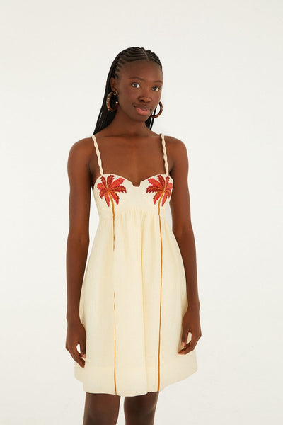 Farm Rio Coconut Tree Embroidered Mini Dress