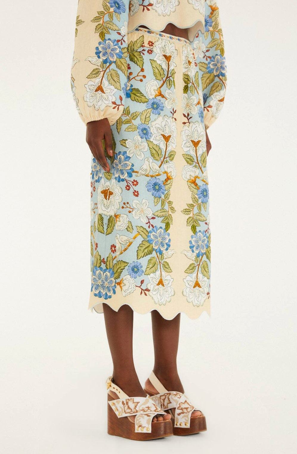 Farm Rio Garden Scarf Linen Midi Skirt