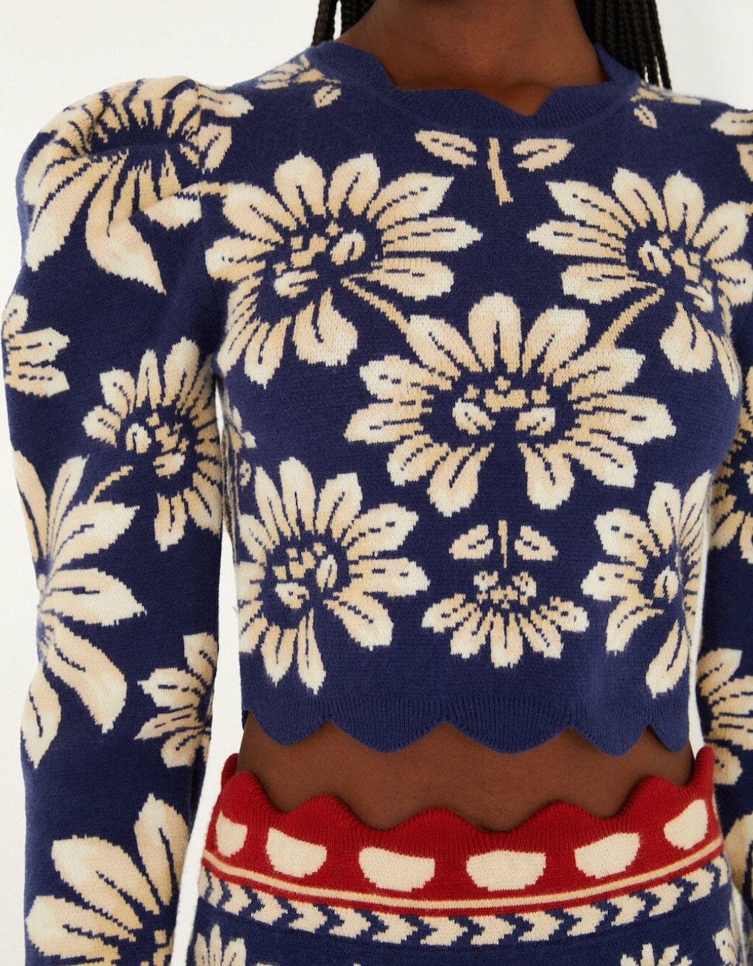 Farm Rio Luna Blue Puff Sleeve Knit Top