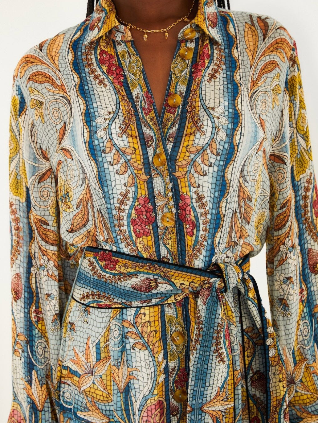 Farm Rio Mosaic Garden Belted Mini Dress