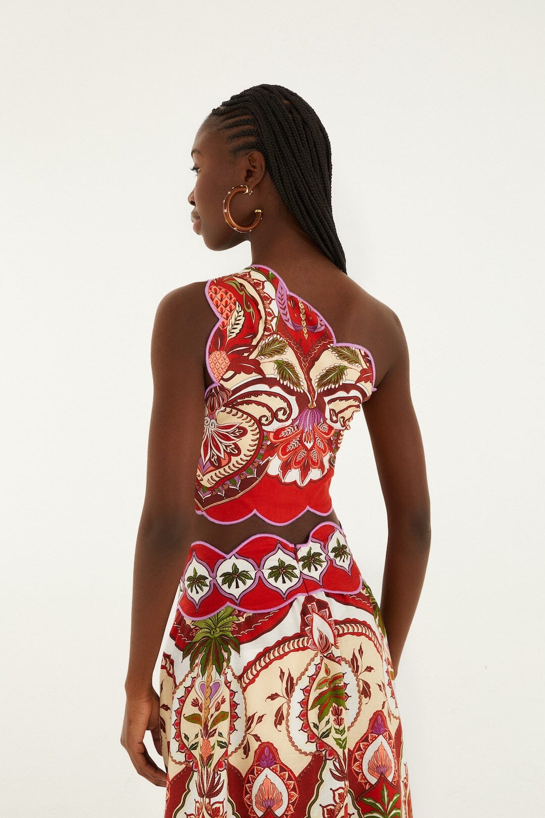 Farm Rio Odara Red One Shoulder Scallops Top