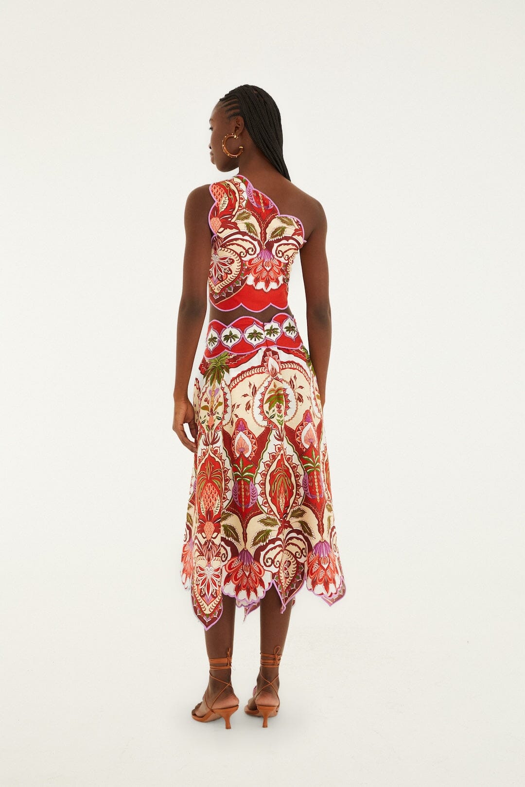 Farm Rio Odara Red Scallops Midi Skirt