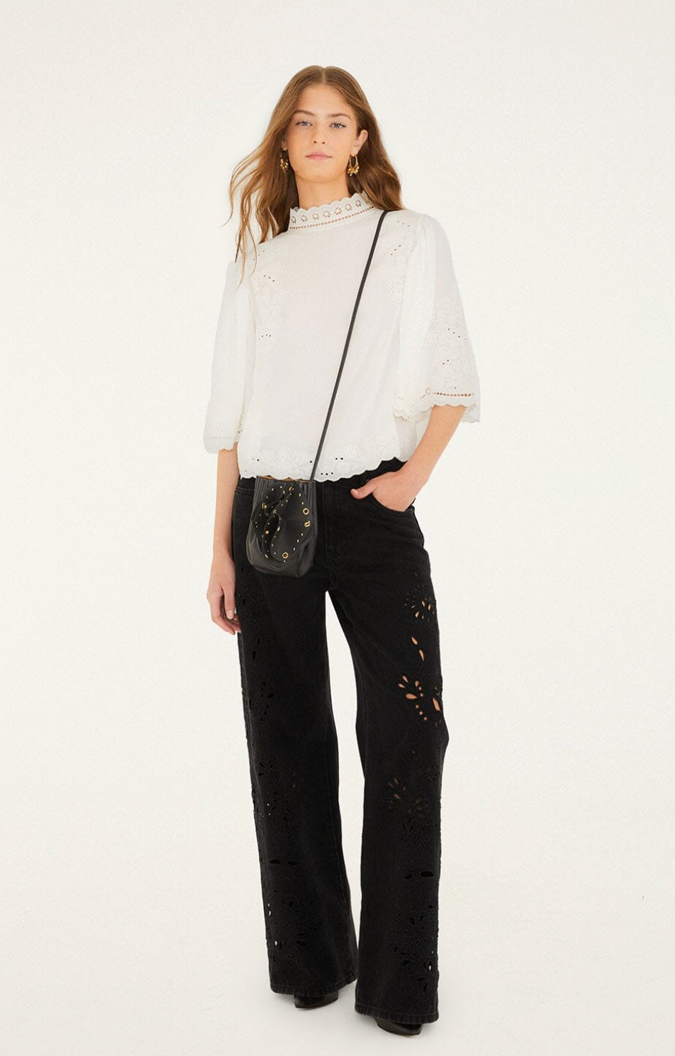 Farm Rio Off-White Palm Tree Embroidered Blouse