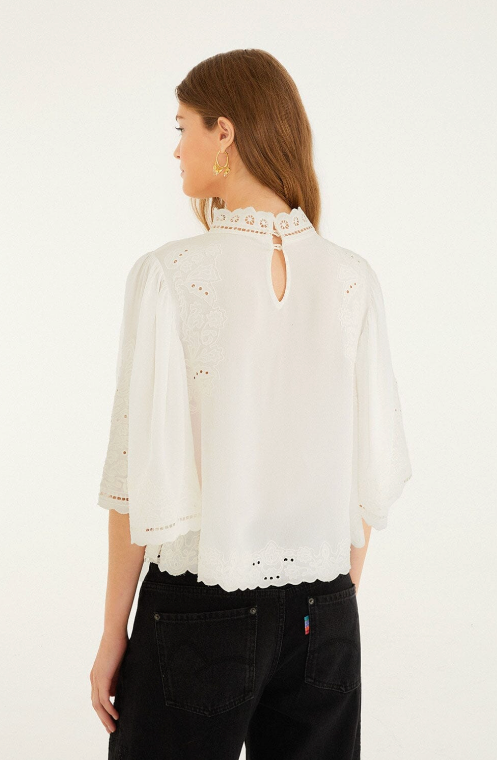 Farm Rio Off-White Palm Tree Embroidered Blouse