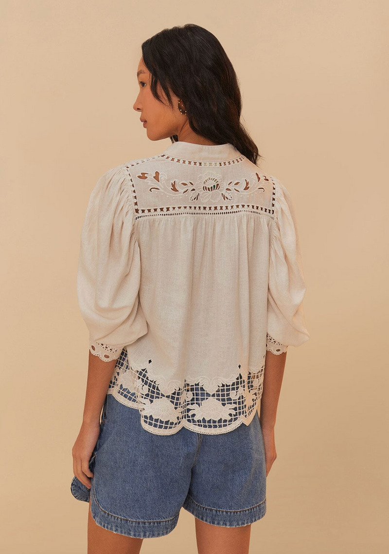 Farm Rio Romantic Richilieu Off-White Blouse
