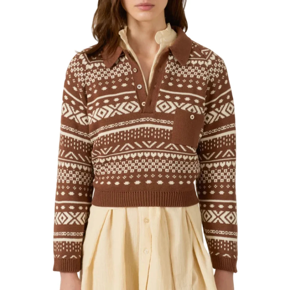 Alix of Bohemia Liza Mocha Fair Isle Top