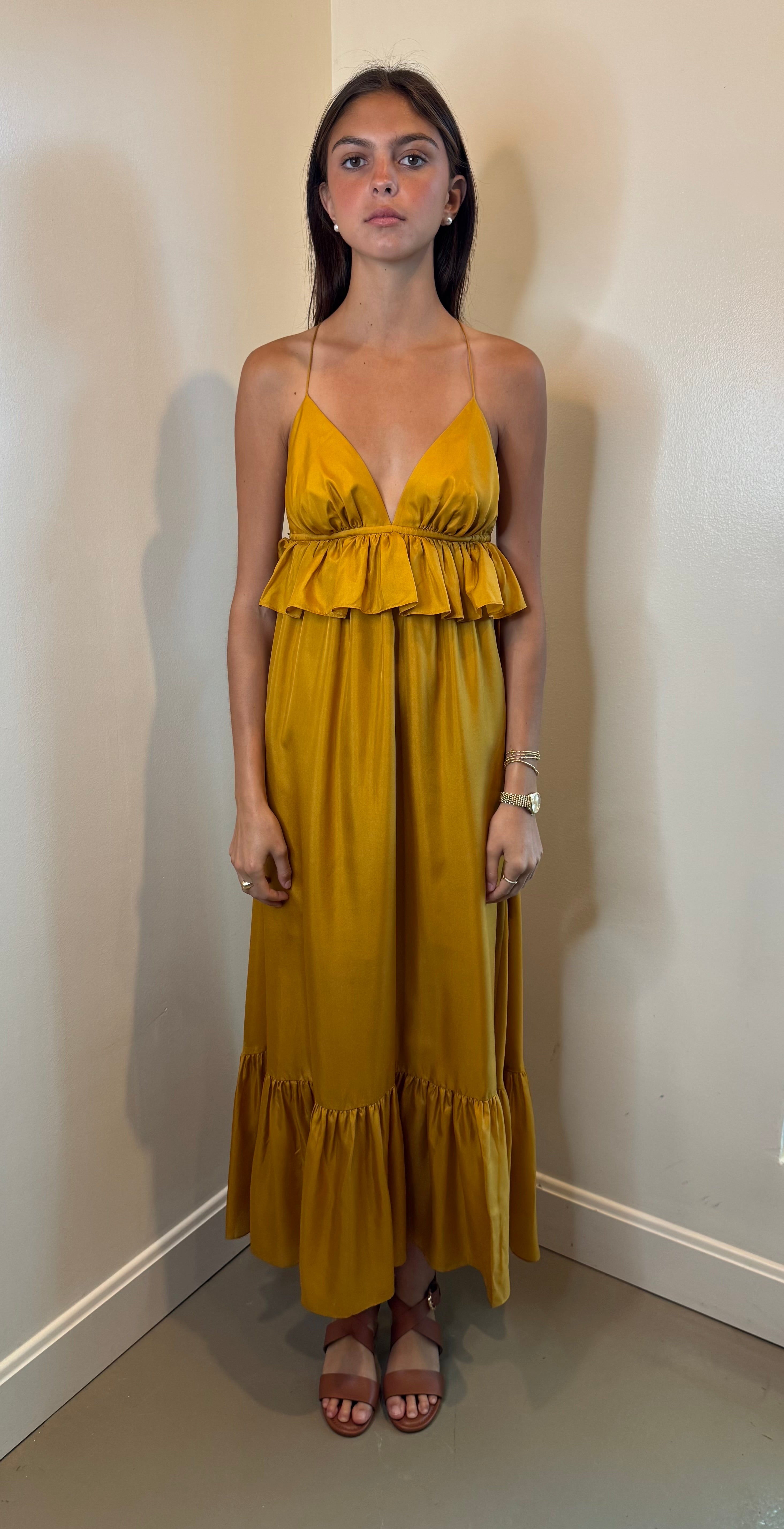 Zimmermann Rhiannon Gold Ruffle Maxi Dress