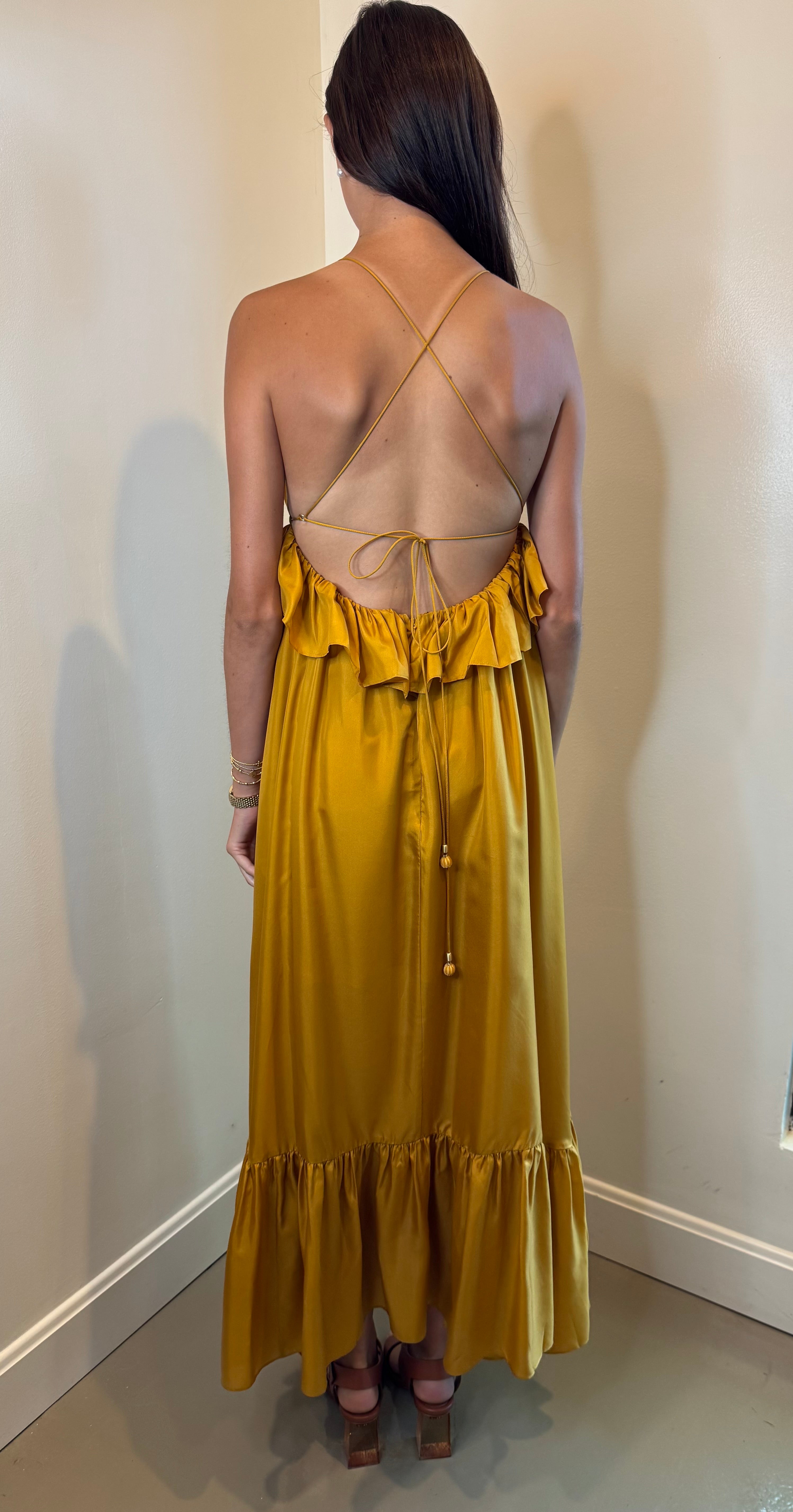 Zimmermann Rhiannon Gold Ruffle Maxi Dress