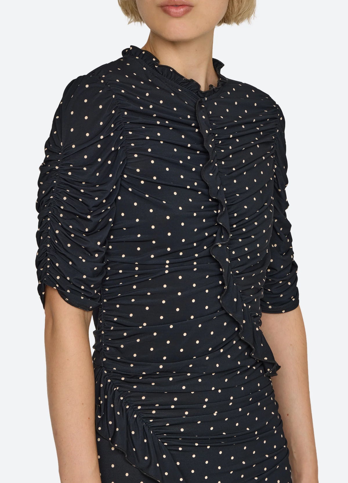 Sea Jeanne Polka Top Ruched Mini Dress