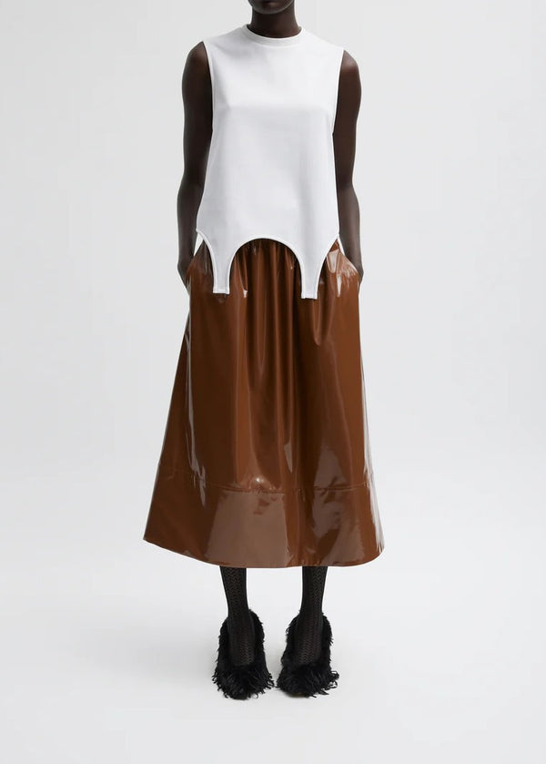 Tibi Stretch Patent Smocking Waist Full Skirt