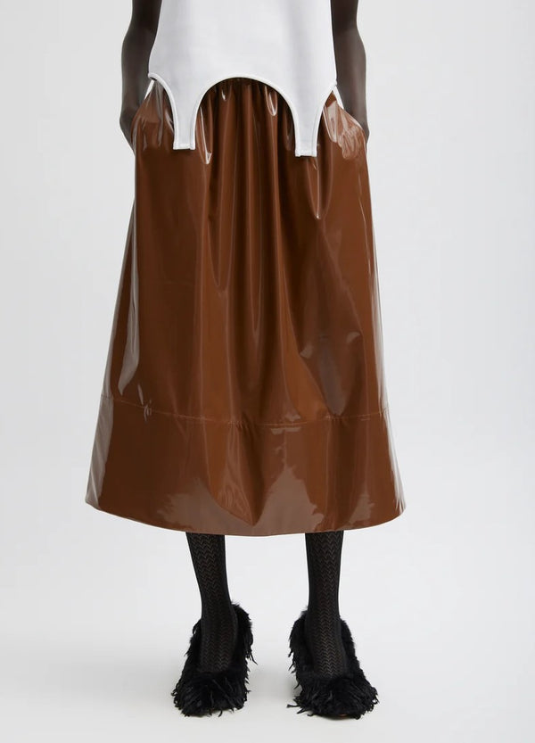 Tibi Stretch Patent Smocking Waist Full Skirt