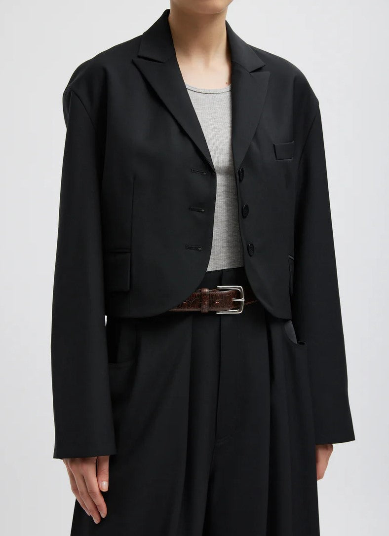Tibi Tropical Wool Cropped Bomber Blazer