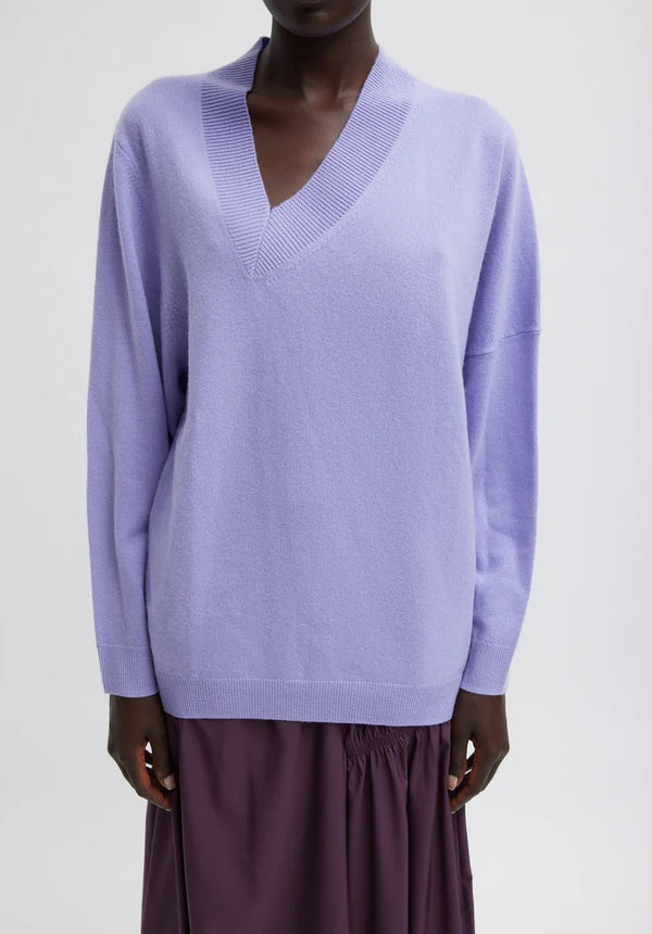 Tibi Washable Cashmere Warp V-neck Pullover