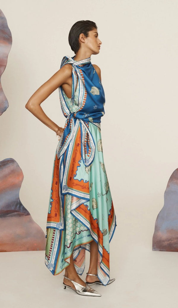 Alemais Surrealist Summer Scarf Midi Dress