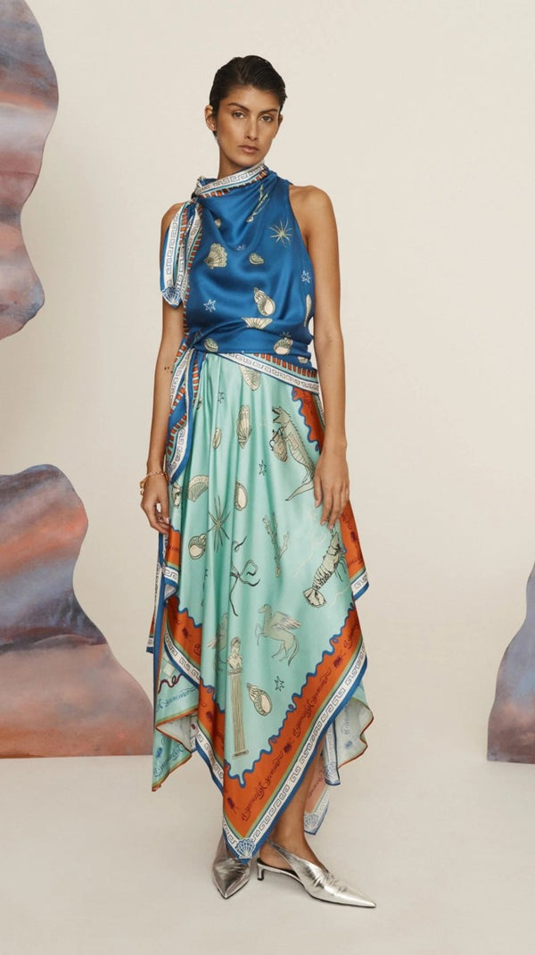 Alemais Surrealist Summer Scarf Midi Dress