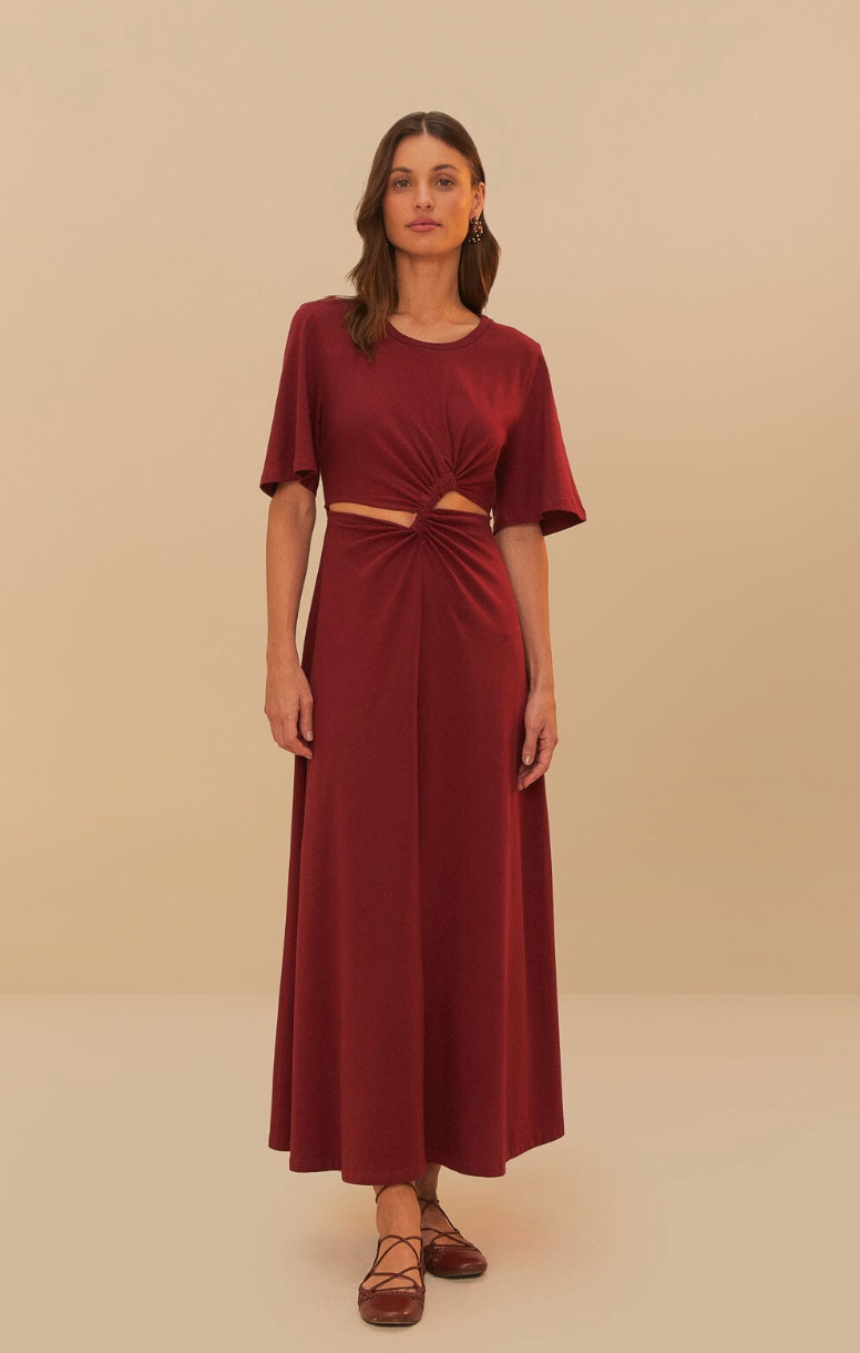 Farm Rio Red Short Sleeve Midi Dress