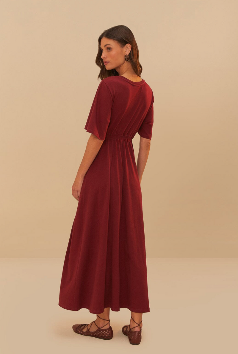 Farm Rio Red Short Sleeve Midi Dress
