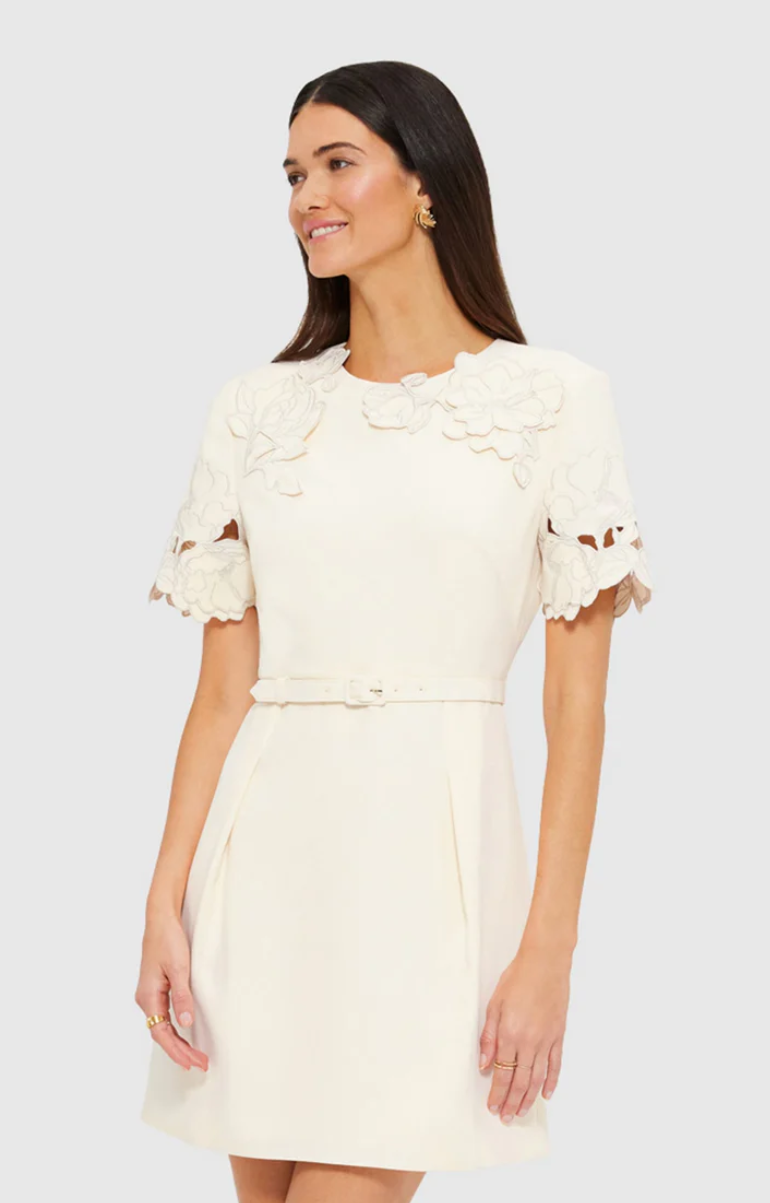 Leo Lin Aurelie Applique Short Sleeve Mini Dress