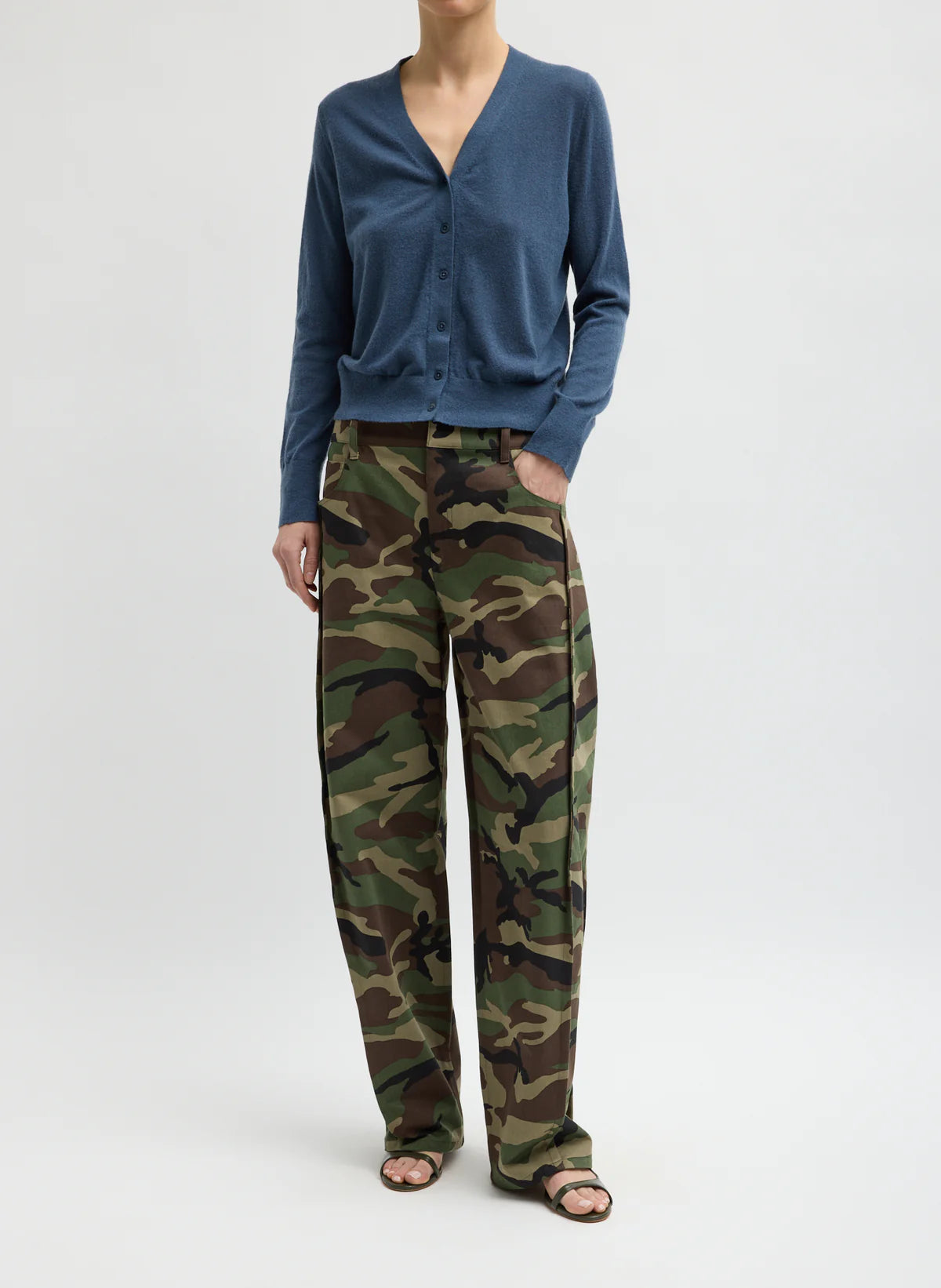 Tibi Skinlike Mercerized Wool V-Neck Shrunken Cardigan