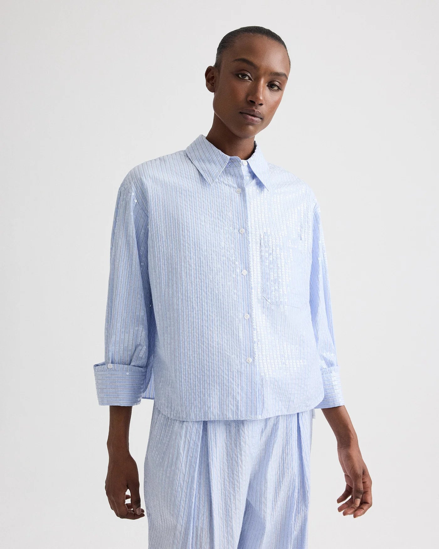 TWP J.D. Shirt in Micro Triple Stripe
