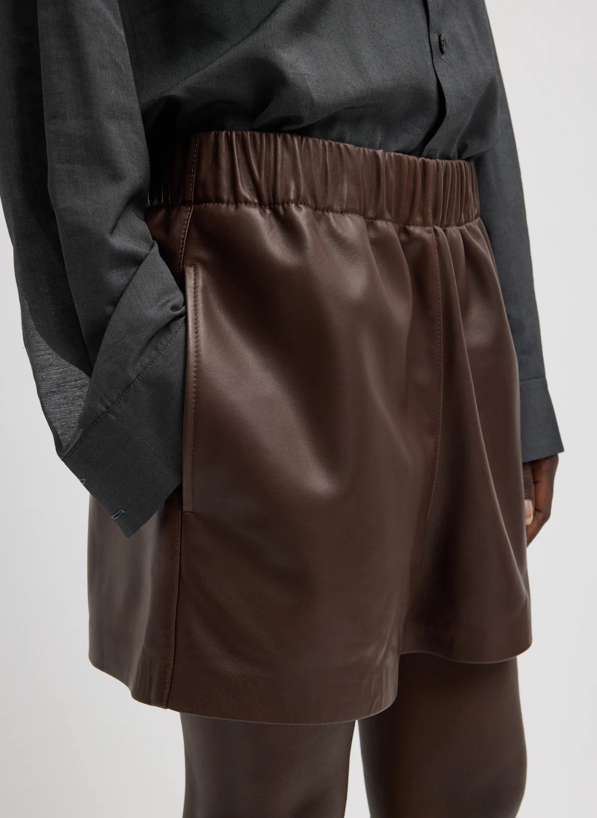 Tibi Leather Pull On Shorts