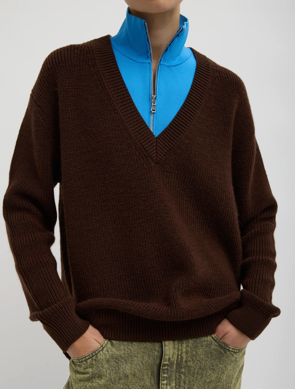 Tibi Cardigan Stitch V Neck With Removable Dickie