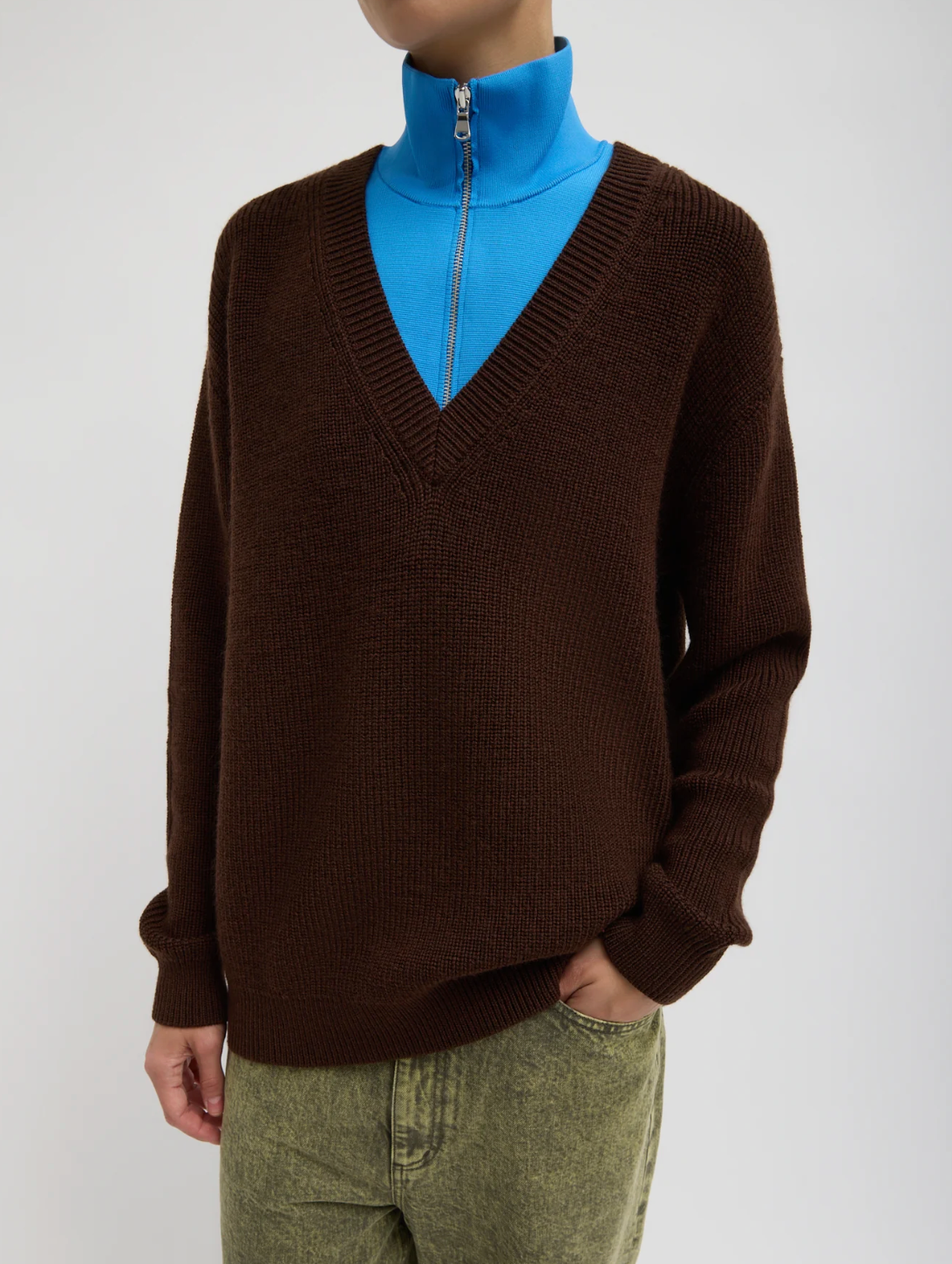 Tibi Cardigan Stitch V Neck With Removable Dickie