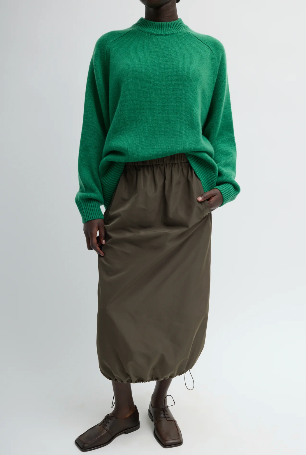 Tibi Italian Sporty Nylon Midi Anorak Skirt