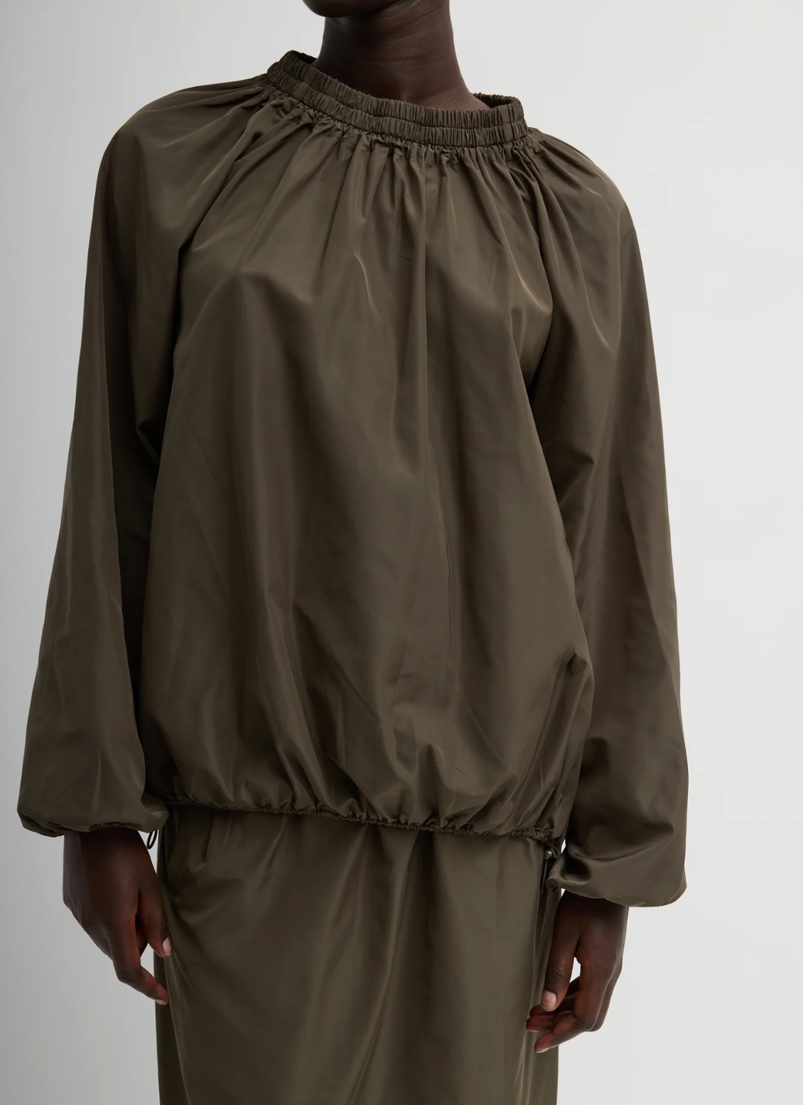 Tibi Italian Sporty Nylon Shirred Anorak Top