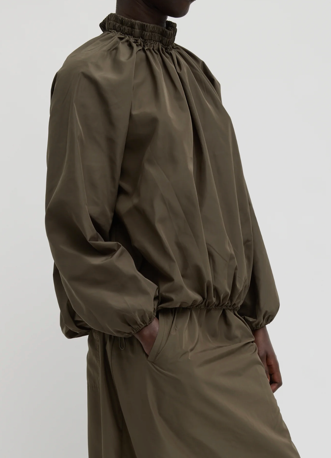 Tibi Italian Sporty Nylon Shirred Anorak Top