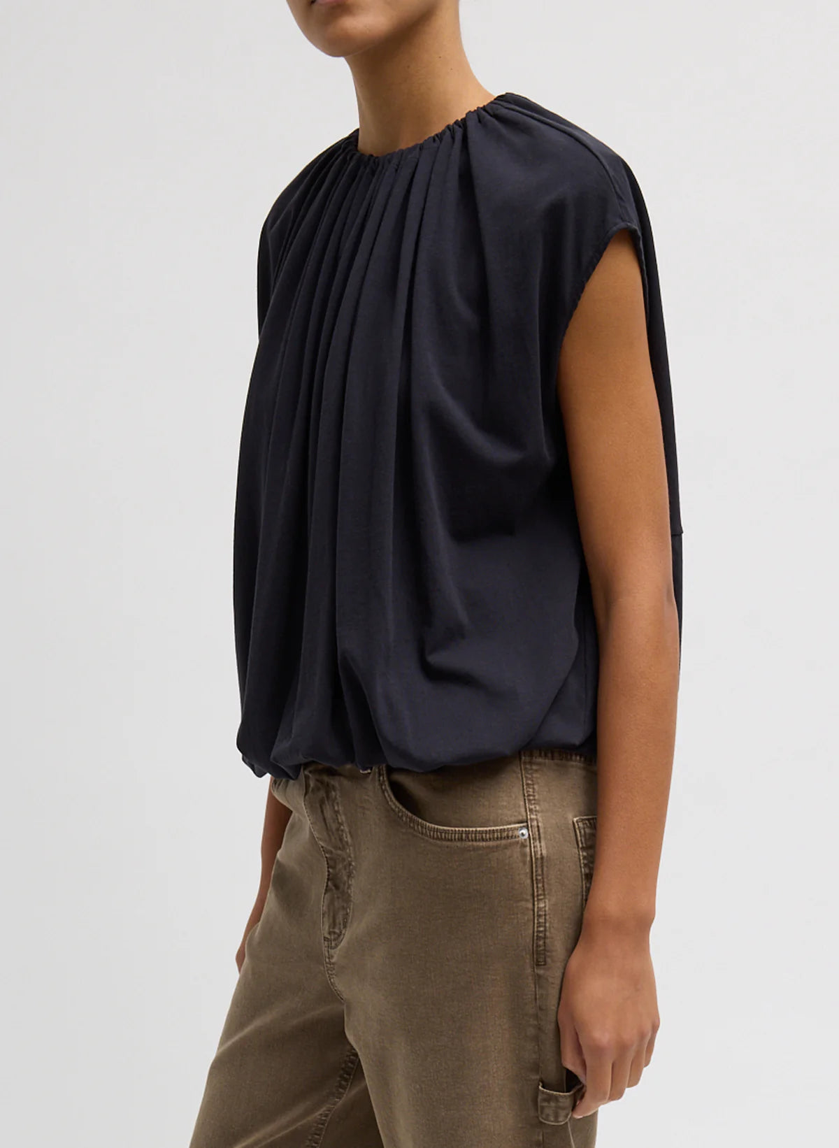 Tibi Shirred Circular Tshirt Top