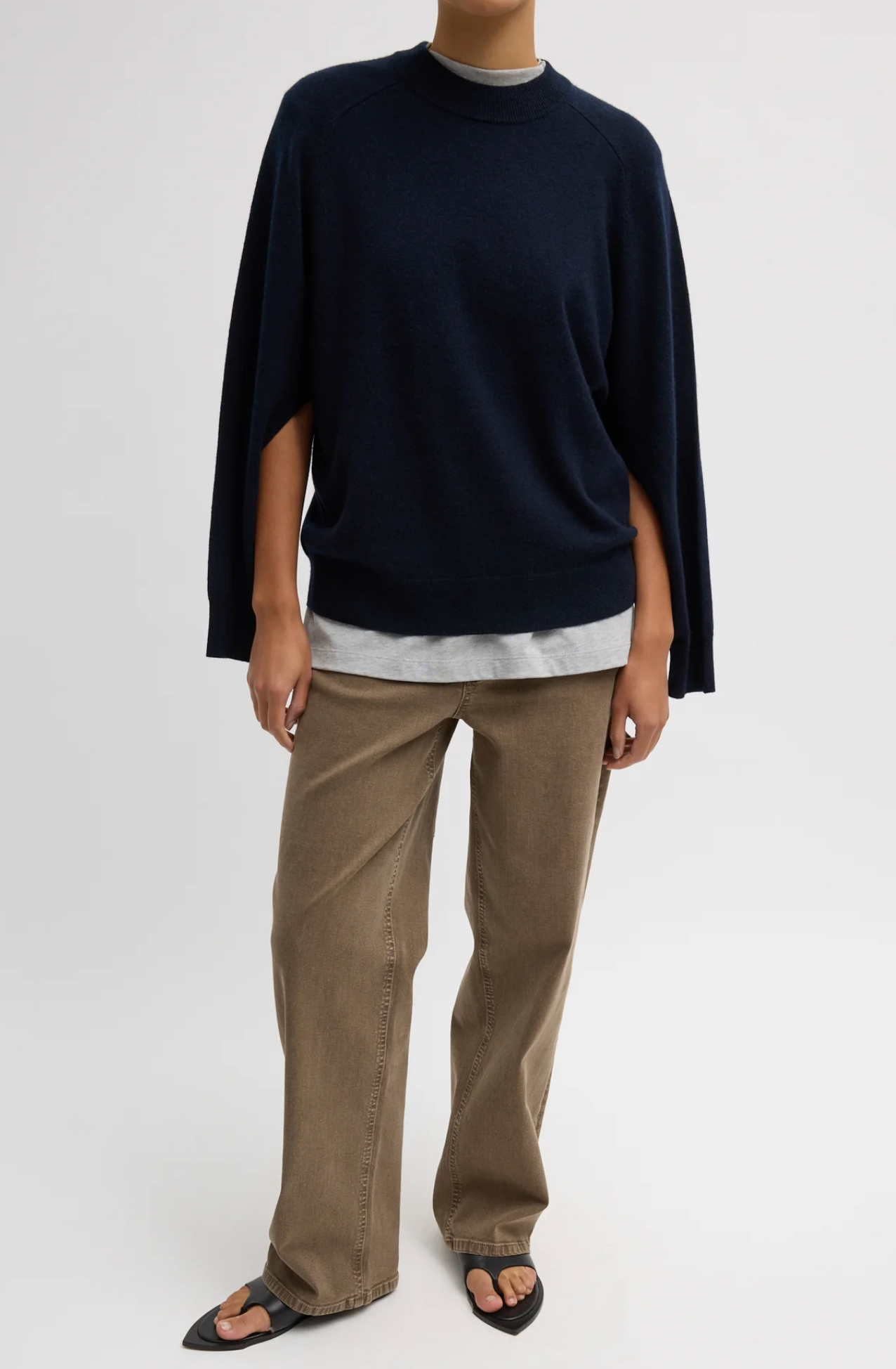 Tibi Washable Cashmere Crewneck Cut Out Sleeve Sweater