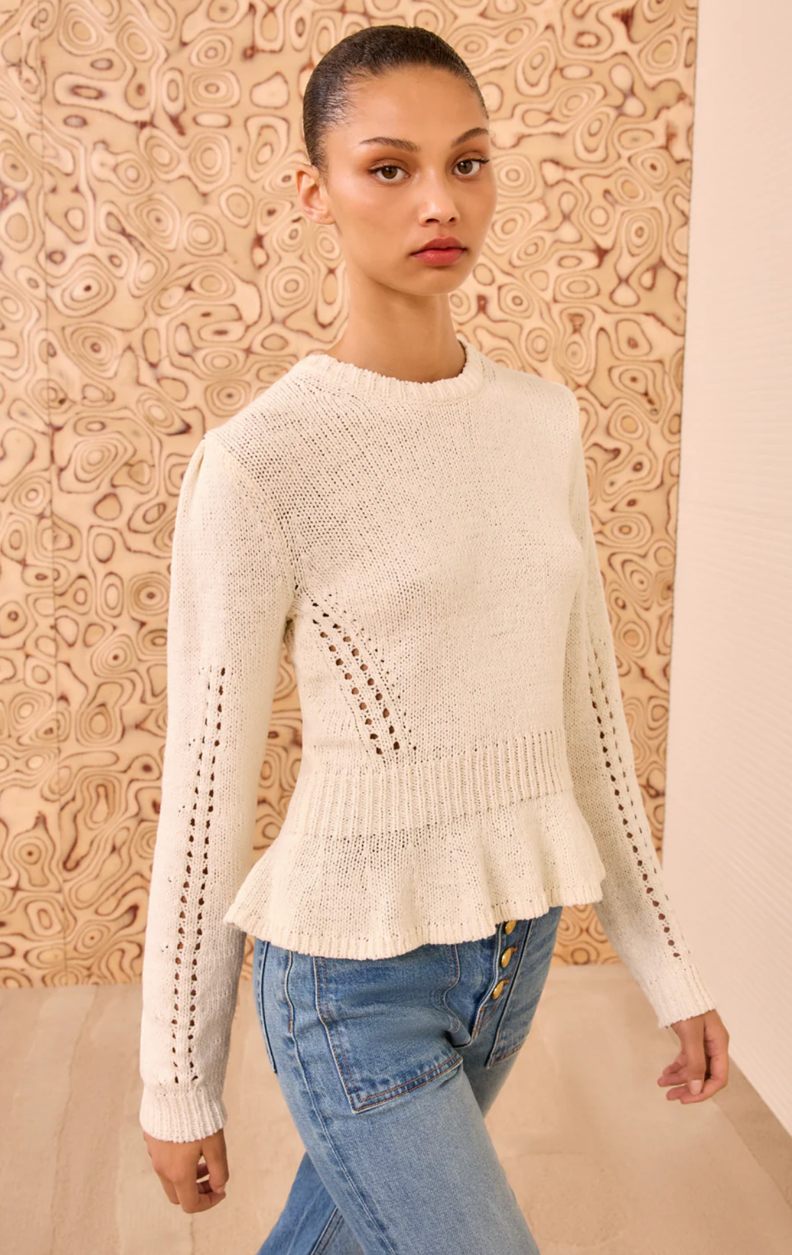 Ulla Johnson Aurelie Long Sleeve Peplum Pullover