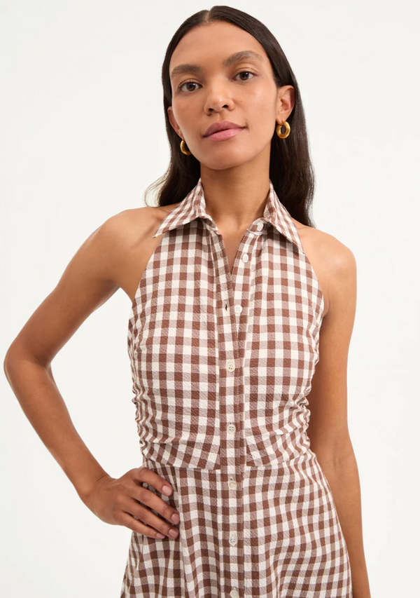 Veronica Beard Mackey Gingham Halter Dress