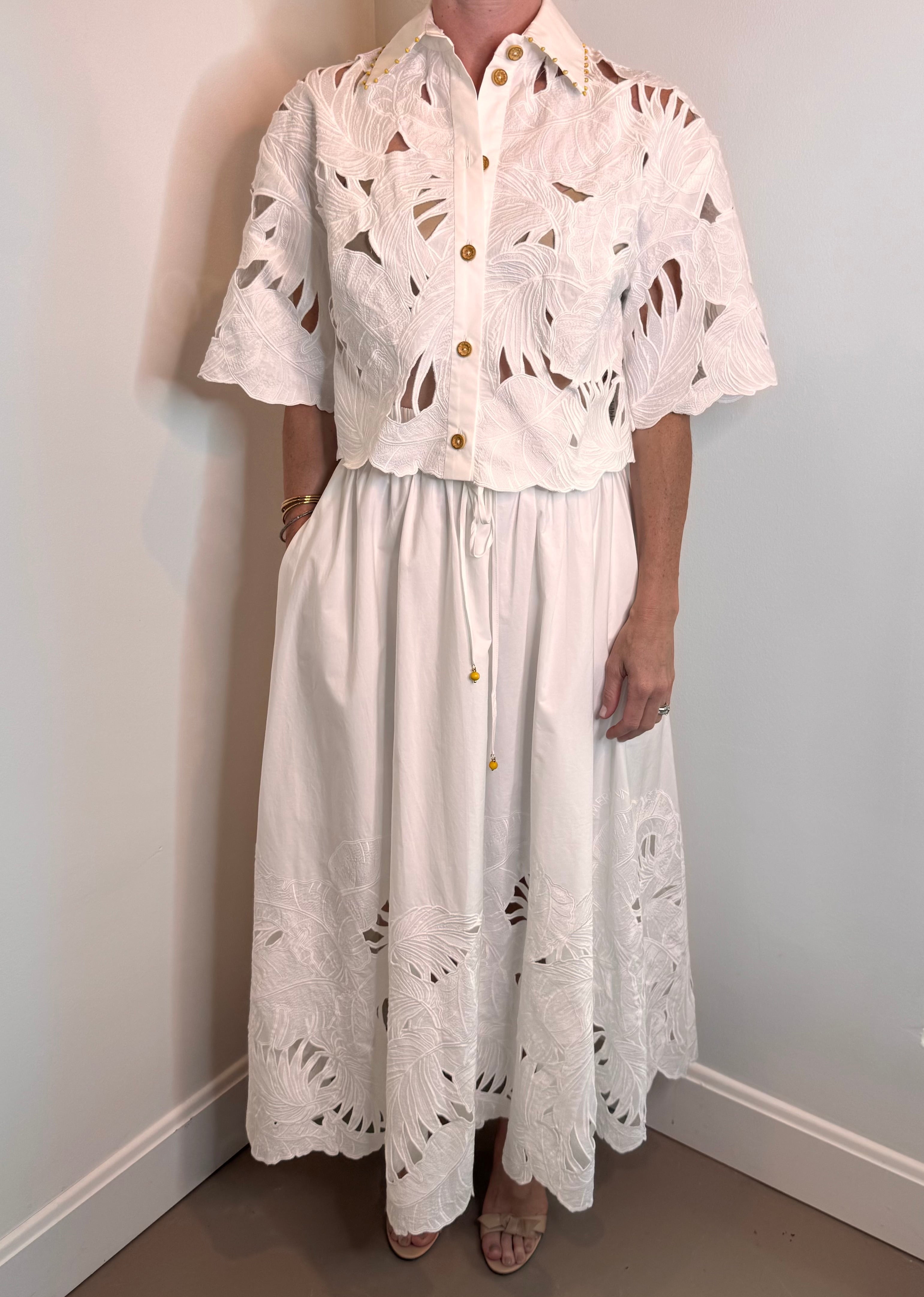 Zimmermann Mahon Embroidered Crop Shirt