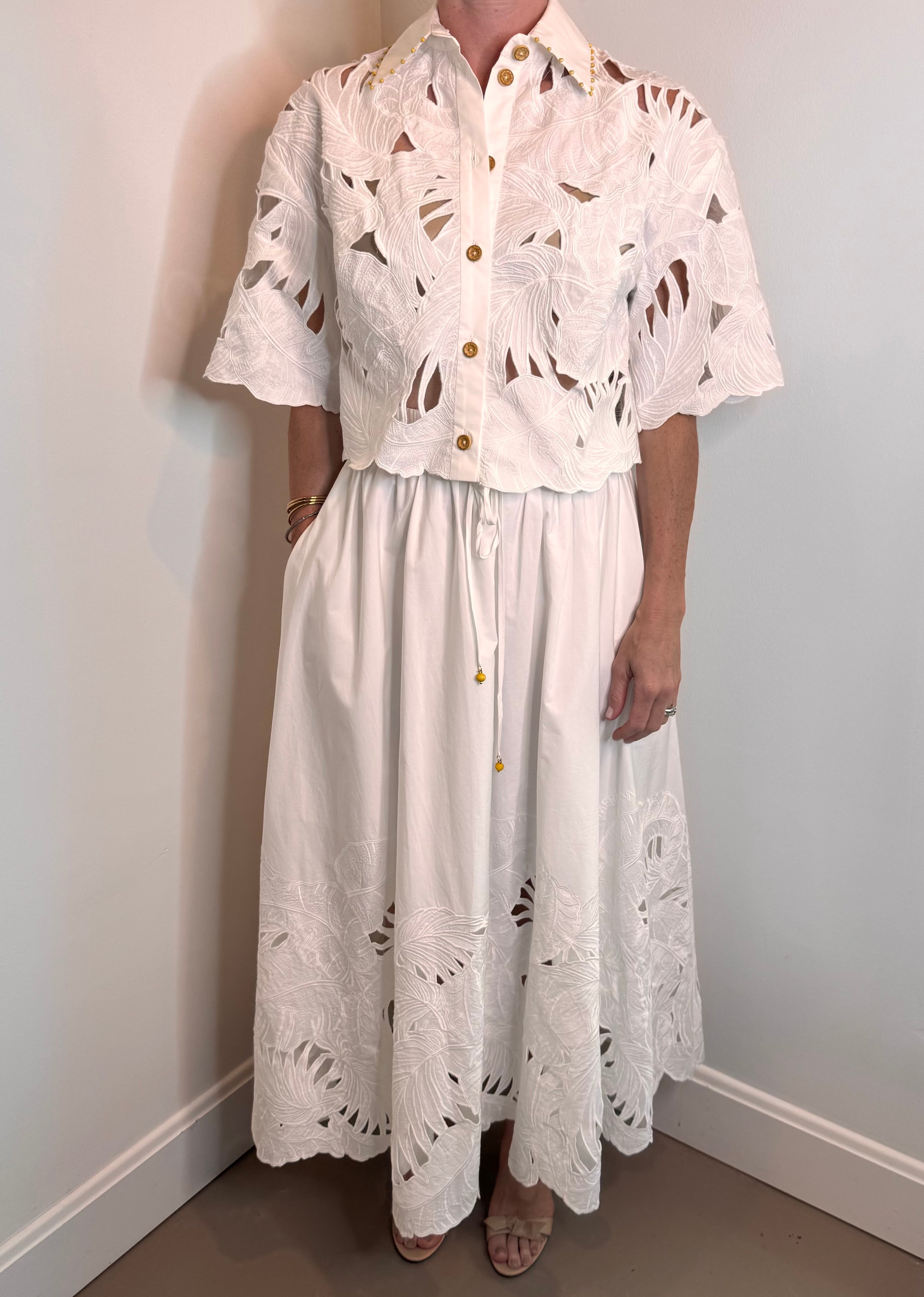 Zimmermann Mahon Embroidered Midi Skirt