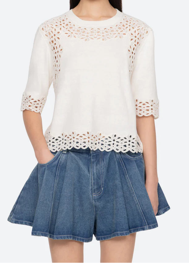 Sea Leila Eyelet Short Sleeve Sweater