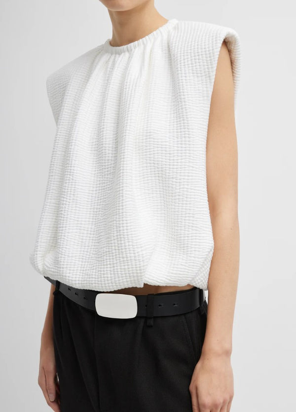 Tibi Quilted Waffle Shirred Neck Top