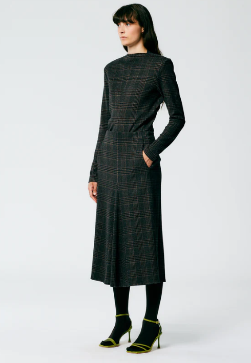 Tibi Lutz Knit Godet Midi Skirt