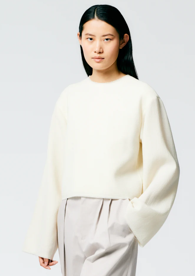 Tibi Melee Crepe LS Cropped Top