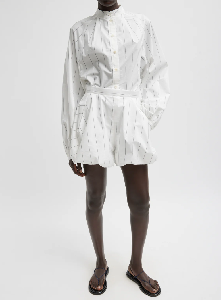 Tibi Striped Tech Poplin Bubble Short