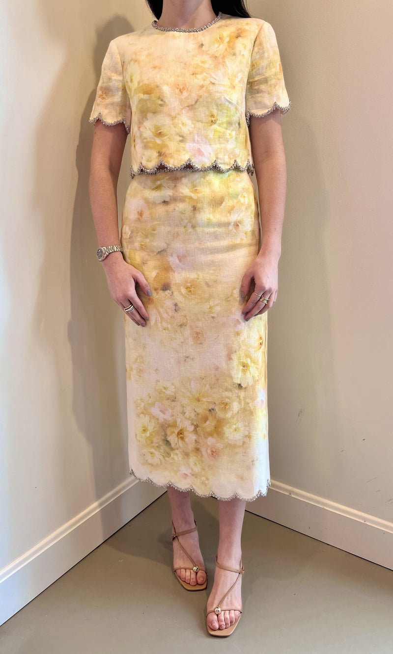 Zimmermann Crush Scalloped Midi Skirt