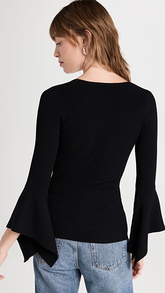 Autumn Cashmere Ribbed V Neck Knit with Rectangle Cuffs