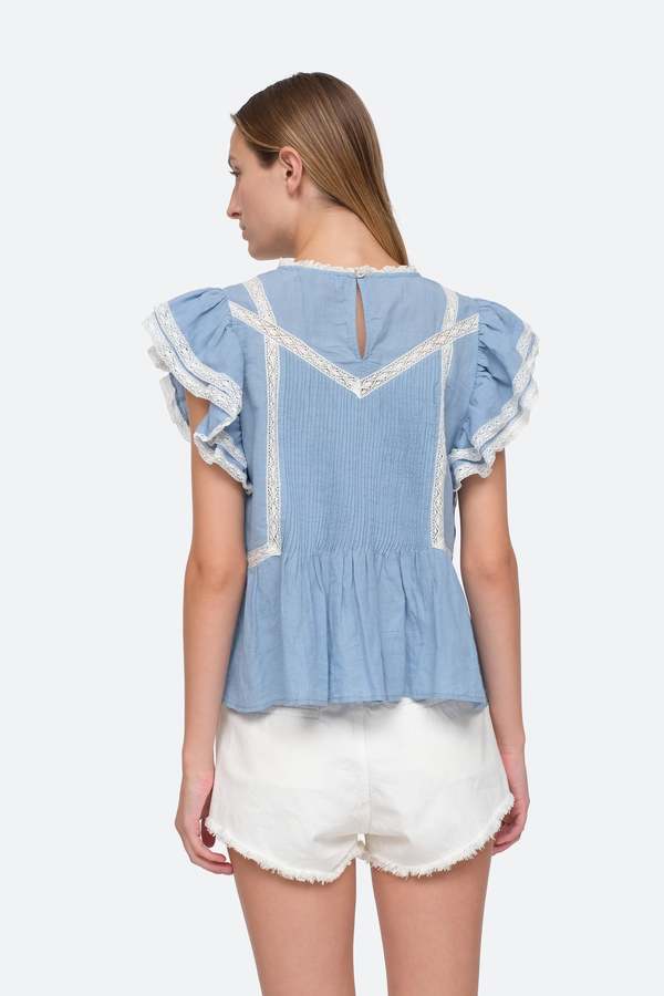 Sea Kyla Flutter Sleeve Chambray Top